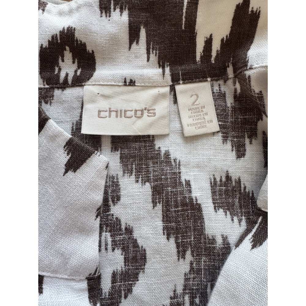 Chico's Ikat Linen Boho Open Front Tunic Jacket Coastal Resort Artsy Size 2 - Picture 5 of 8
